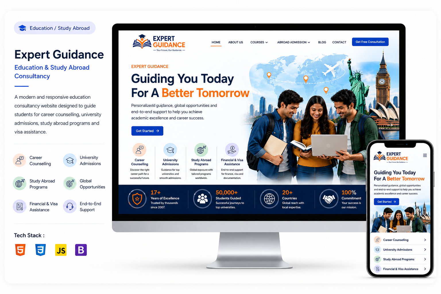 Expert Guidance education consultancy website designed and developed by WebVoka